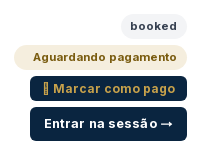 Botão 'Marcar como pago' em uma linha de sessão no painel